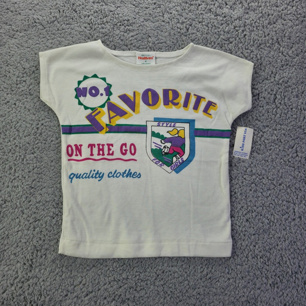 Vintage Health-tex Girls White Graphic T-Shirt Roller Skate Single Stitch Size 4